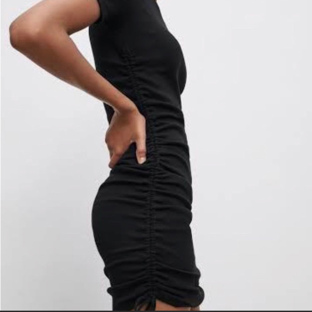 Zara Runched Ribbed Dress Tie Waist Short Sleeve